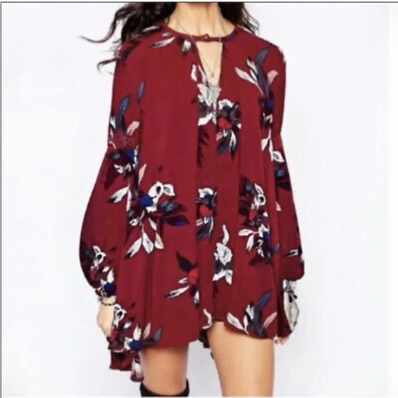 Free People Electric Orchid Tree Swing Tunic Dress Red - Picture 3 of 15